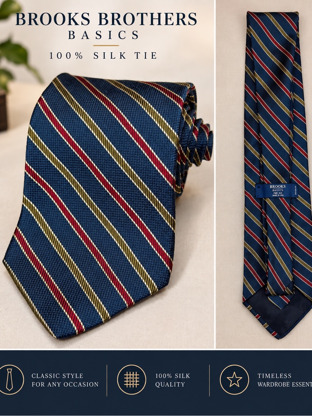 Brooks Brothers Basics Navy Stripe Silk Tie - Classic Men's Accessory
